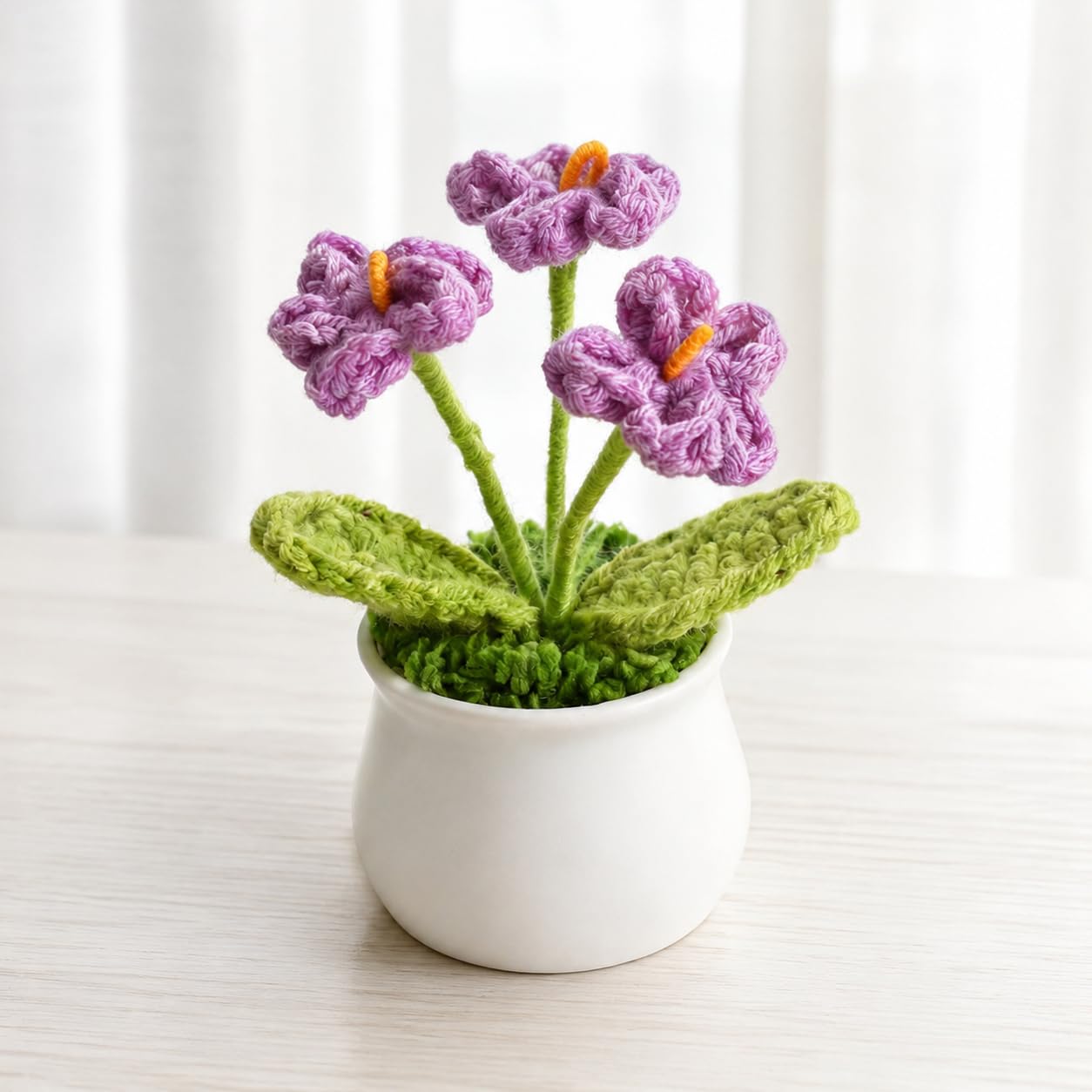 Handmade Artificial Plants Potted Sunflower and Lily of the Valley Knitted Mini 