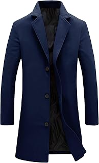 Tanming Mens Trench Coat Single Breasted Long Peacoat Overcoat
