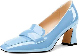 Castamere Women's Chunky Mid Width Square Heel Pointed Pumps Slip-on Office Dress Loafers Shoes 7CM Heels