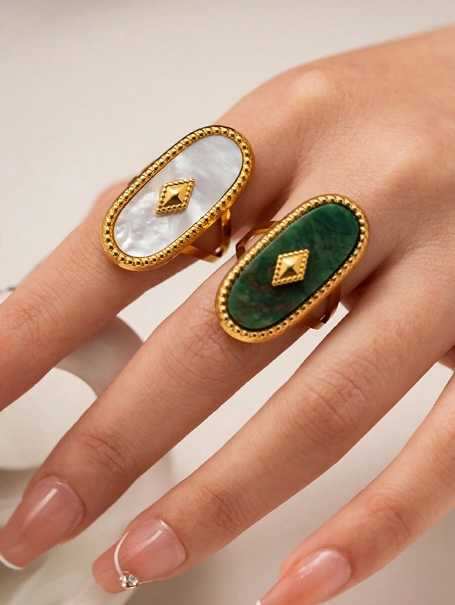 18K Gold Plated Stainless Steel Geometric Open Ring Luxury Retro Elegant Adjusta