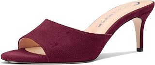 Castamere Women's Medium Kitten Heel Open Round Toe Sandals Slip-on Casual Dress Mules Shoes Office Summer Shoes 6.5 CM Heels