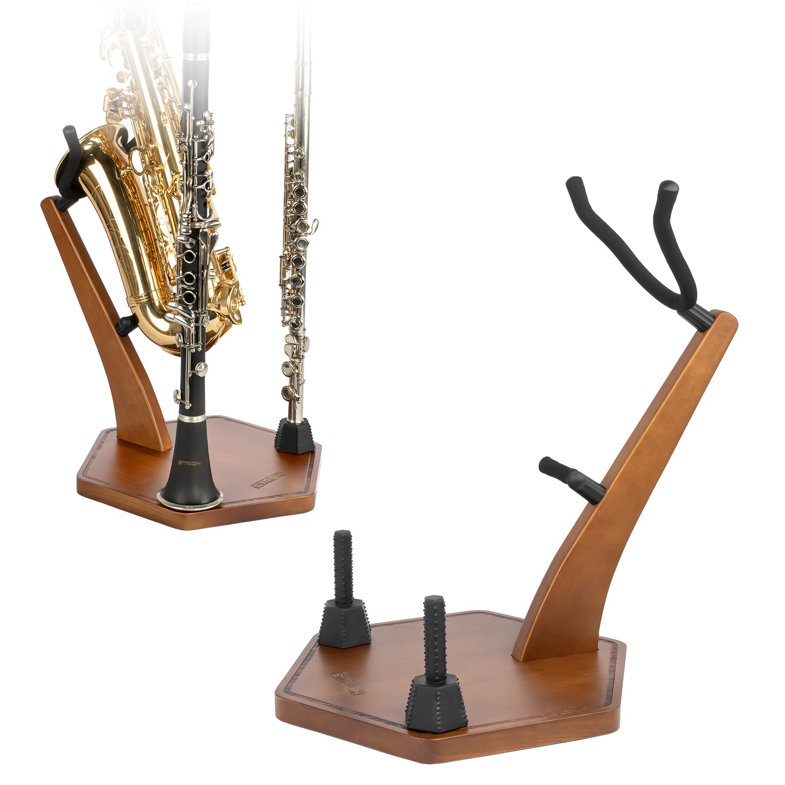 STRICH Wooden Saxophone Stand Display For Alto Tenor Sax, Handmade Solid Wood Fl