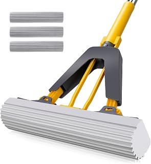 Masthome Self-Wringing Sponge Mop, Hands-Free Squeeze & 3 Replacement Pads