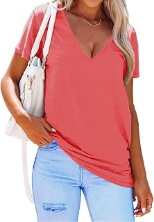Women Summer Casual Short Sleeve V Neck T Shirts