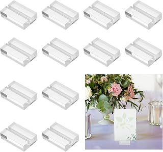 12 Pcs 1.2 Inch Acrylic Place Card Holders Clear Table Number Name Card Holder Display Stand for Paper Display Gaming, Board, Photo, Notes