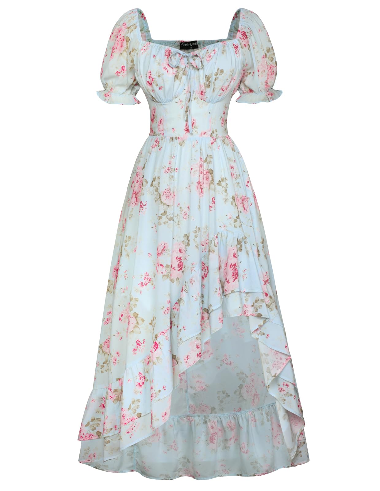 Scarlet Darkness Cottagecore Corset Dress Flowy Chiffon Floral Dresses for Women