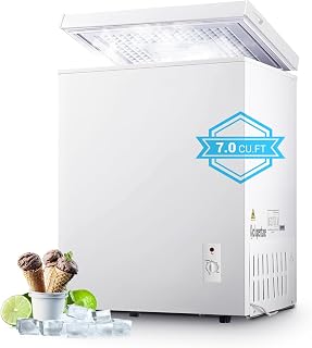 7.0 Cu.ft Compact Deep Freezer, Energy Saving Chest Freezer, White | 7 Level Adjustable Thermostat, Small Freestanding Freezer with Removable Basket for Home Apartment Office