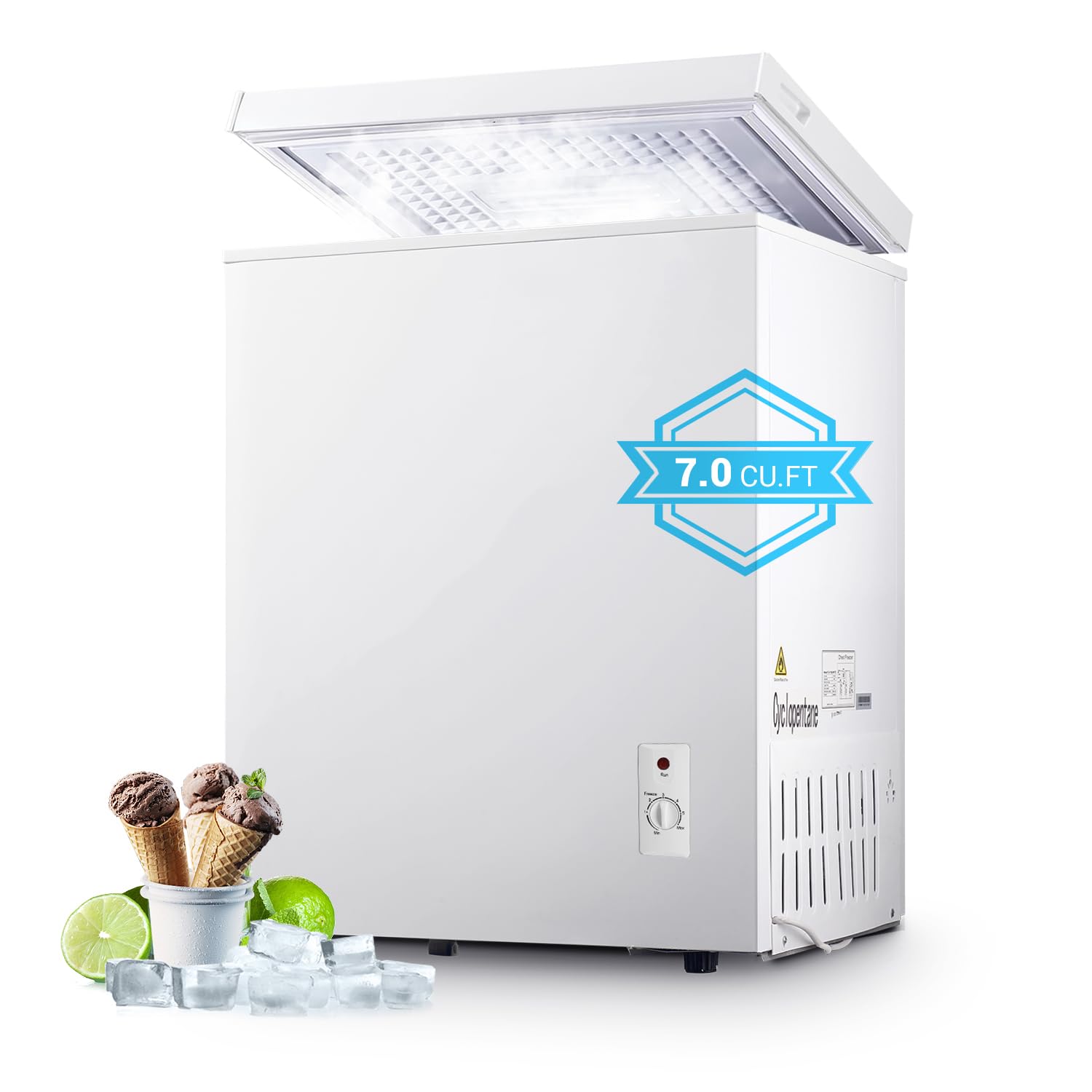7.0 Cu.ft Compact Deep Freezer, Energy Saving Chest Freezer, White | 7 Level Adj