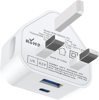 USB C Plug,20W USBC iPhone Charger Plug Adapter UK Fast Charge for iPhone 17 Pro Max Air 16e 16 Plus Pro Max 15 14 13 12 11 SE Watch iPad Pro Mini Air,Dual Port Micro USB and Type C Charging Head