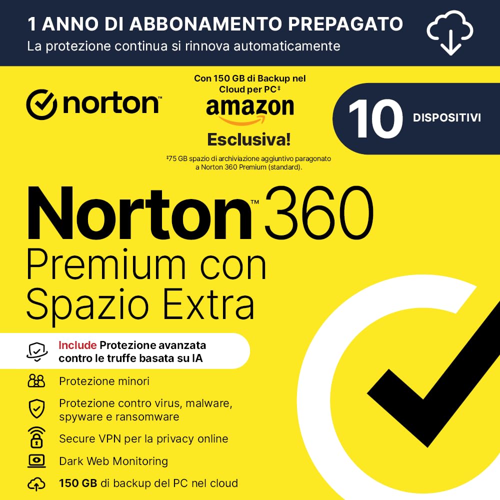 Norton 360 Premium| Extra Spazio Archiviazione|Esclusiva Amazon * 75 GB extra Cl