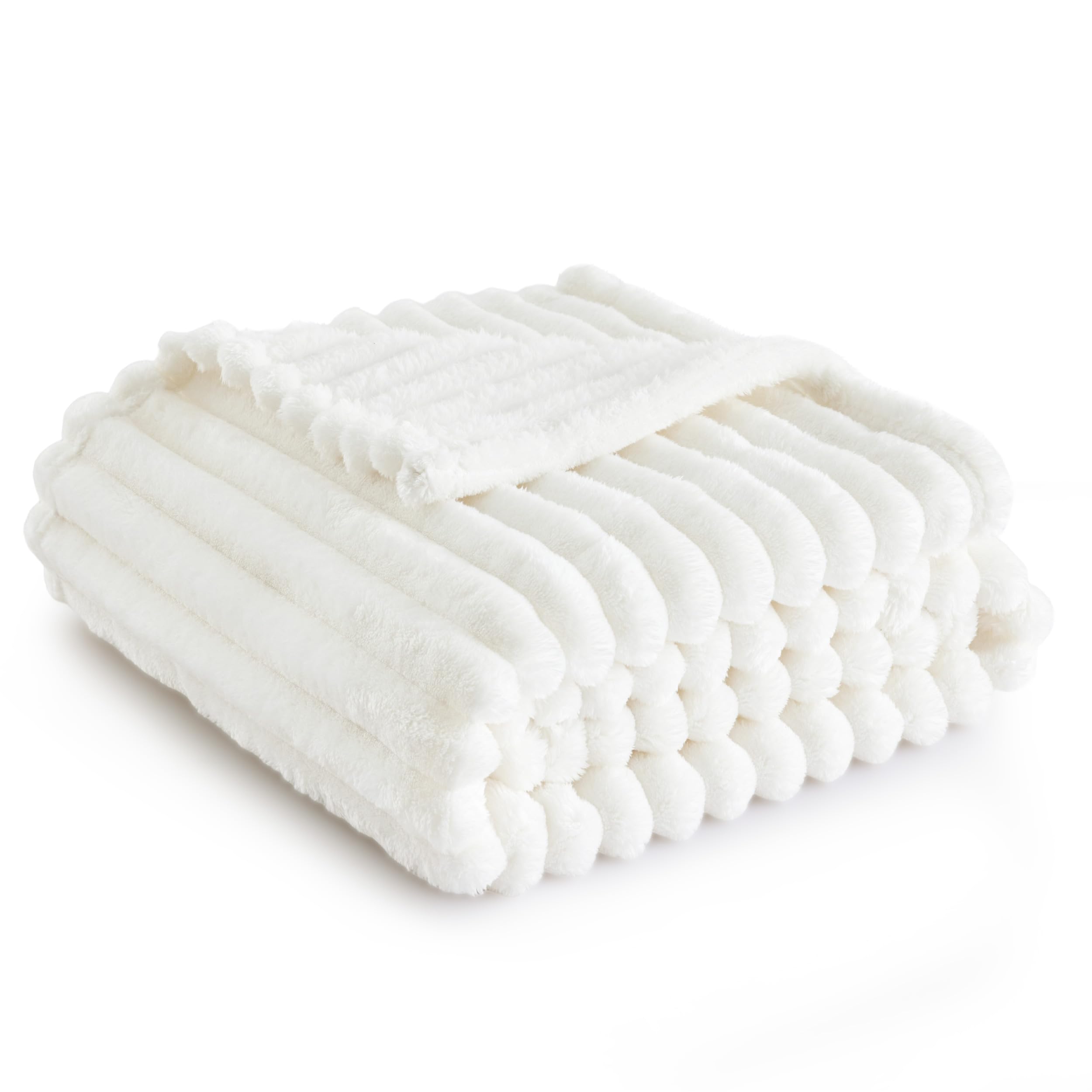 Bedsure Fleece Throw Blanket for Sofa - Fluffy Throw, Off White, 130x170 cm | St