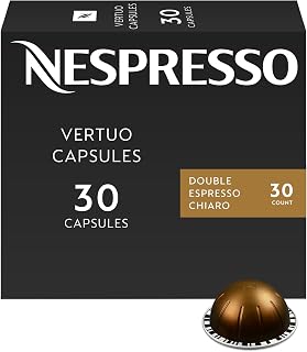 Nespresso Vertuo, Double Espresso Chiaro, Dark Roast, 30-Count Pods | Dark-Roast Coffee Capsules, Intense woody notes with creamy caramel