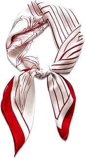1PC Satin Neck Scarf for Women, Square Hair Scarf and Bag Accessory, 70 x 70 cm Burgundy Print Headscarf for Neck Wear, Hair Ribbon and For All Season Styling, Soft Silk Like Finish