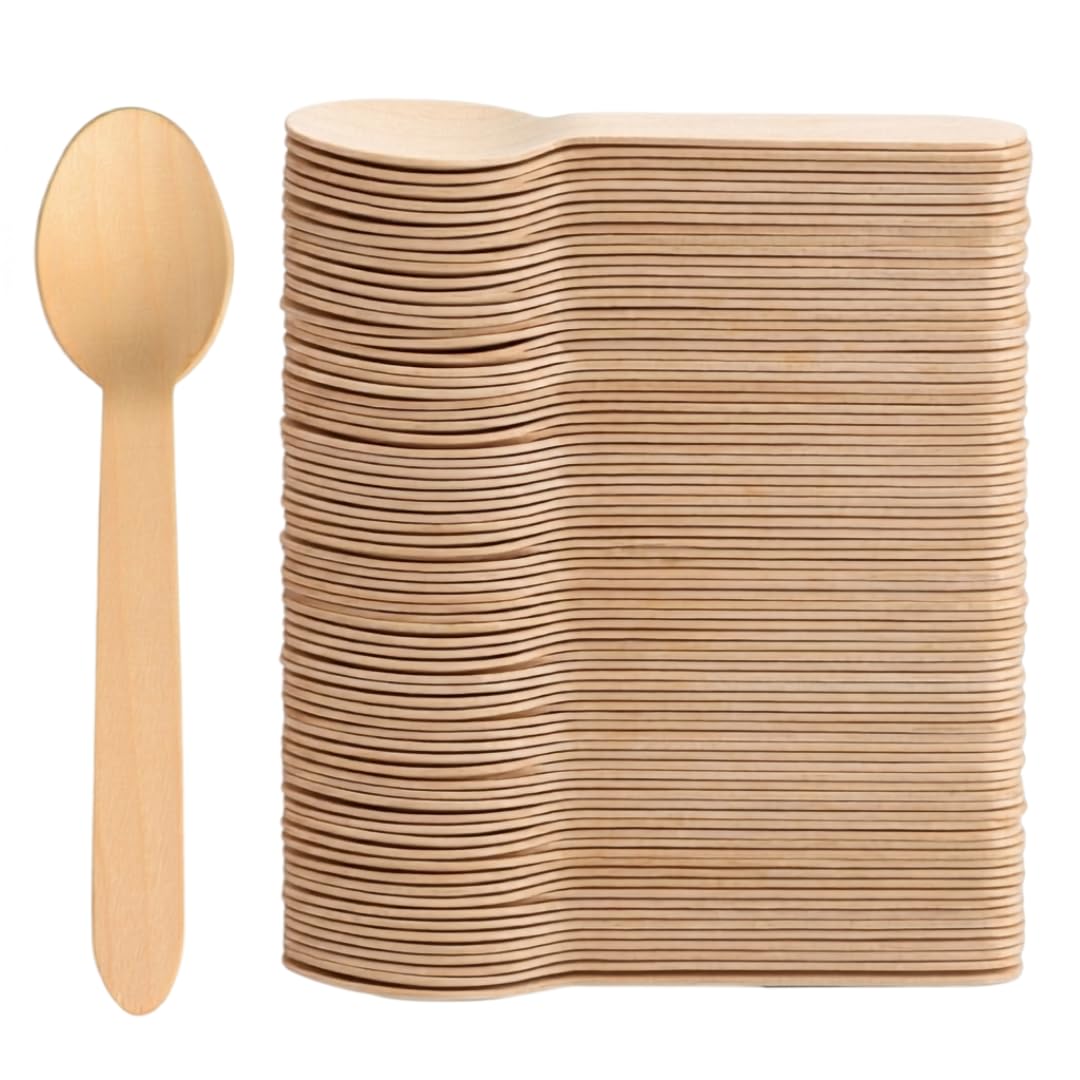 ABENA Wooden Spoons, 16cm, Pack of 100, Disposable Birch Wood Spoons | FSC Certi