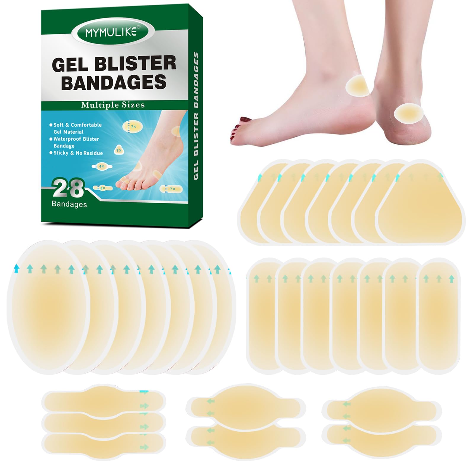 MYMULIKE Blister Bandages for Feet | Heels, 28 Pcs Bandages to Against Rubbing, 
