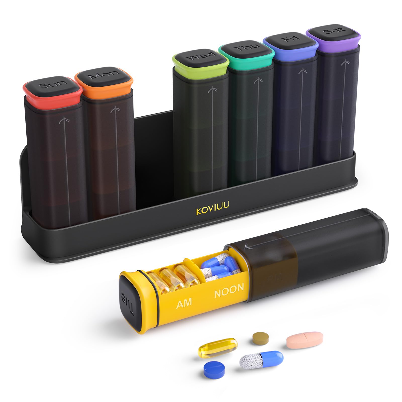 KOVIUU Weekly Pill Organizer 3 Times a Day, Large Pill Box 7 Day, Black