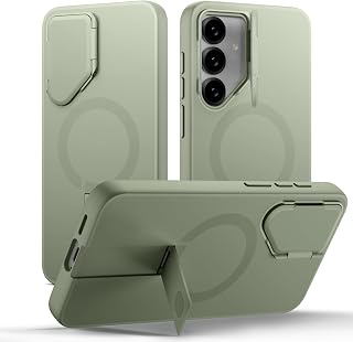 SURITCH for Samsung Galaxy S25 FE Phone Case, Magnetic Protective Cover with Camera Cover & Adjustable Metal Kickstand for Galaxy S25 FE (2025)-Sage Green