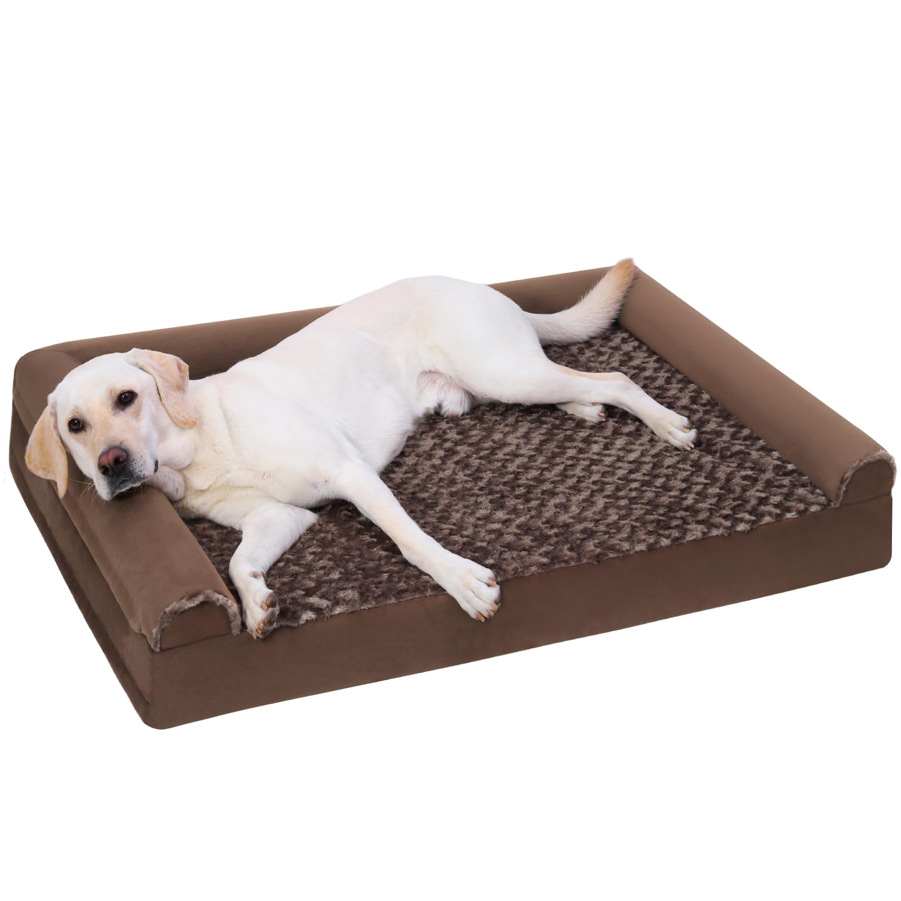 KSIIA Extra Large Dog Bed XXL Orthopedic Dog Sofa Bed, Brown, 121x76x18cm