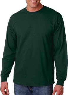 Gildan Mens Long Sleeve Ribbed Cuffs T-Shirt, Forest Green, XXL