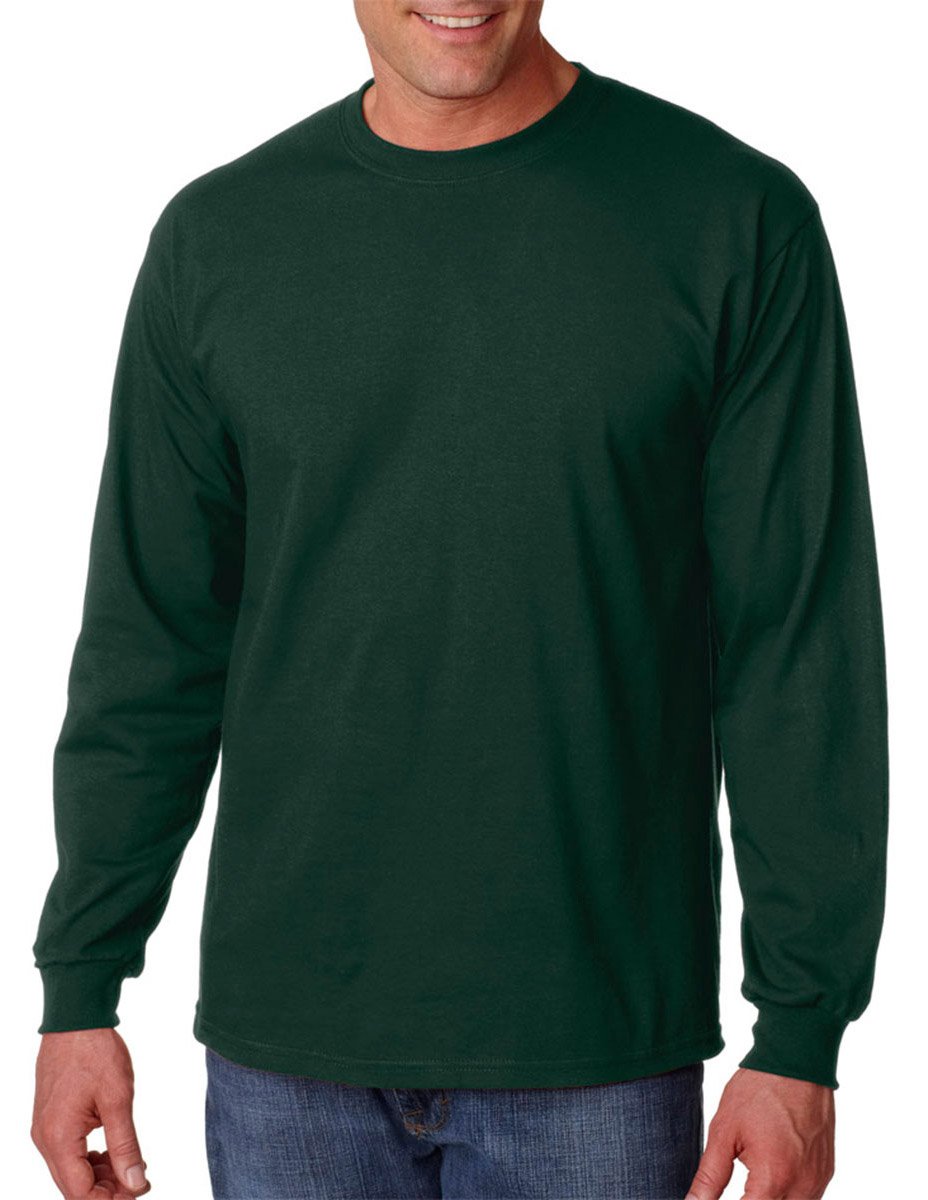 Gildan Mens Long Sleeve Ribbed Cuffs T-Shirt, Forest Green, XXL