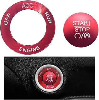 FALVFUN Ignition Cover Compatible with Challenger/Charger/RAM 1500, Red | aluminum construction, adhesive mounting, no-drill application, for 2015-2021 model years, car interior accessories