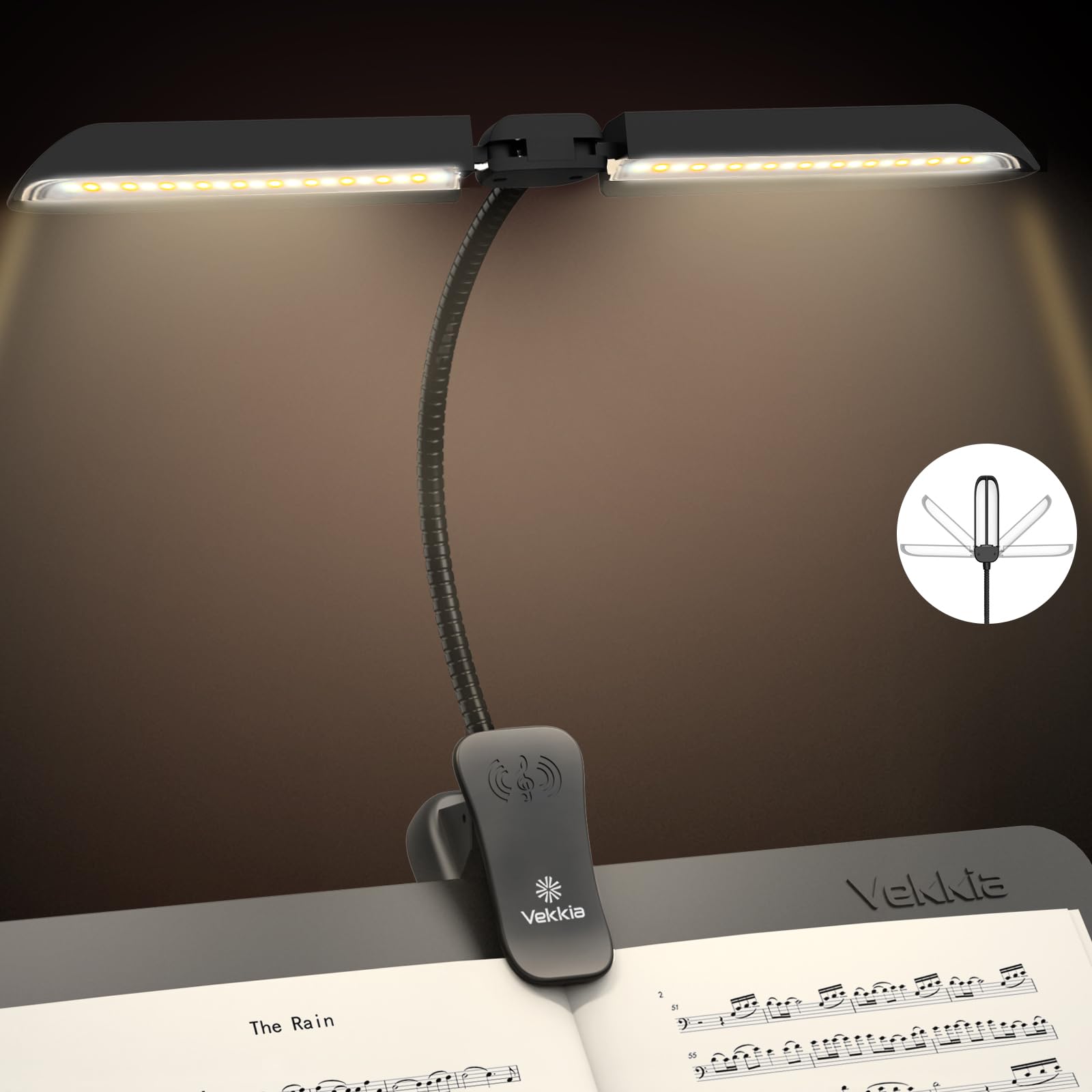 Vekkia 64 Led Rechargeable Music Stand Light - Folding Clip On Piano Lamp | Port