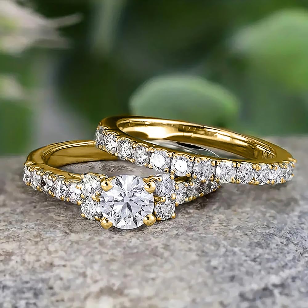 Set of 2 Women's Fashion Round Cubic Zirconia Rings