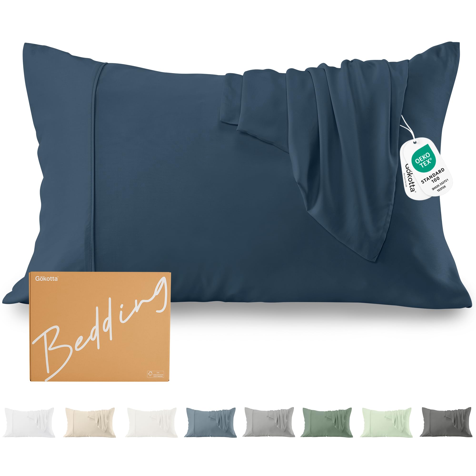 GOKOTTA Standard Pillow Cases Set of 2, 100% Rayon Derived from Bamboo, Pillowca
