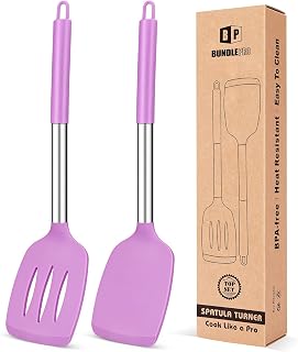 Pack of 2 Silicone Solid Turner,Non Stick Slotted Kitchen Spatulas,High Heat Resistant BPA Free Cooking Utensils,Ideal Cookware for Fish,Eggs,Pancakes
