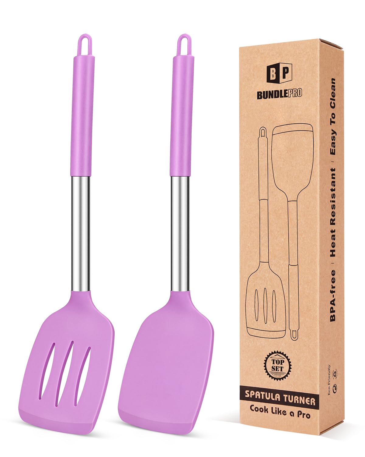 Pack of 2 Silicone Solid Turner,Non Stick Slotted Kitchen Spatulas,High Heat Res