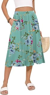 MLXSJ Women's Summer Skirt High Waist Casual Pleated Skirt with Pockets