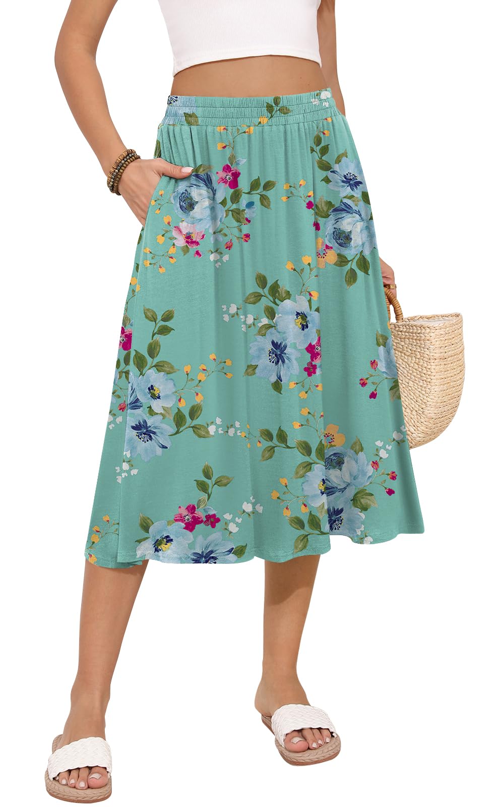 MLXSJ Women's Summer Skirt High Waist Casual Pleated Skirt with Pockets