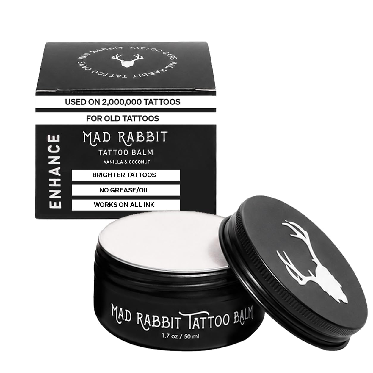 Mad Rabbit Tattoo Balm & Aftercare Cream, Vanilla Coconut, 1.7 oz | Revives Old 