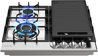 GASLAND 24 Inch Gas Cooktop with Griddle, 4 Sealed Burners Stovetop | LPG/NG Convertible Dual Fuel Gas Hob, Heavy Duty Cast Iron Grates, Electronic Ignition, Zinc Alloy Knobs, Stainless Steel