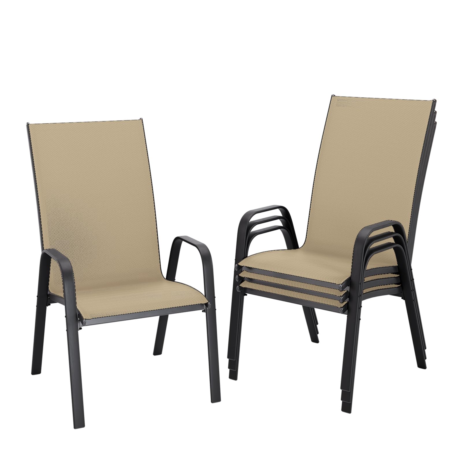 JEAREY Patio Dining Chairs Set of 4, Stackable Outdoor Chairs, Beige | Assembly 