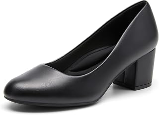 DREAM PAIRS Women's Block Heel Pumps Round Toe Dress Shoes