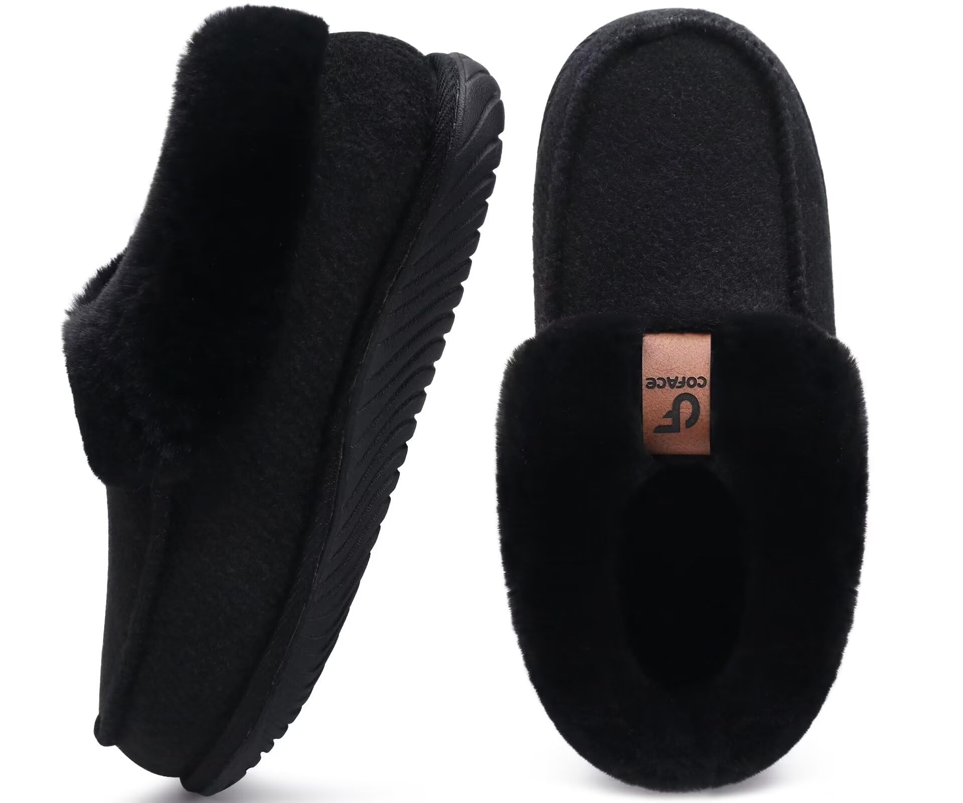 COFACE Women's Winter Warm Felt Plush Fur Closed Slippers