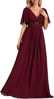 Ever-Pretty Vestido de mujer de gasa con cuello en V y apliques en la cintura, vestido formal 01960
