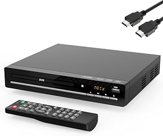 Wxjwyt Region Free DVD Player for TV, 1080p HDMI, CD/DVD/USB | 1080p HDMI Upscaling | Region Free Playback | Multi-Format CD/DVD | USB Media | HDMI & RCA Output | Compact Home Design