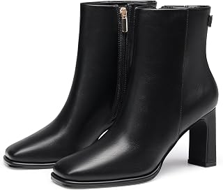 Coutgo Stivaletti da donna con punta quadrata tacco a blocco cerniera laterale in finta pelle scamosciata scarpe invernali EU