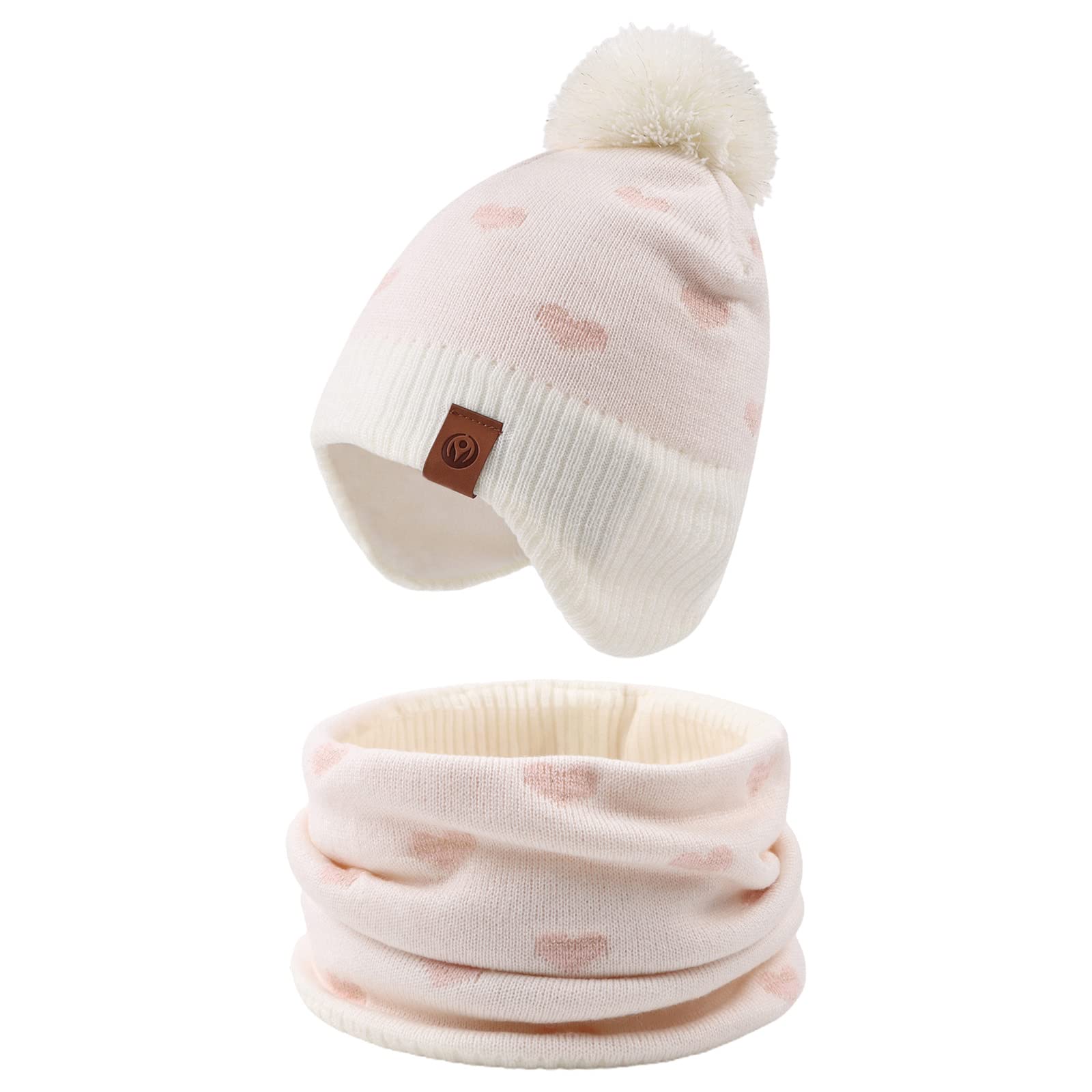 Xiaohawang Baby Winter Knitted Beanie Hat with Fleece Lining and Pompom