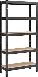 SONGMICS 5-Tier Shelving Unit, Boltless Assembly, 650 kg Load Capacity | Steel MDF Shelving Unit for Storage, 75 x 30 x 150 cm, for Garage, Shed, Black, COZORY Collection GLR030B21