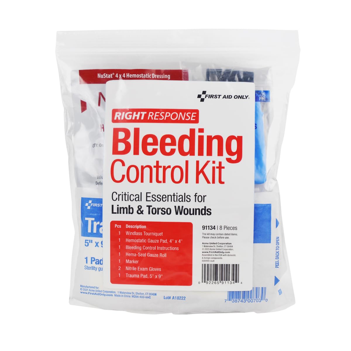 First Aid Only 91134 Critical Essentials Bleeding Control Kit for Limb & Torso W