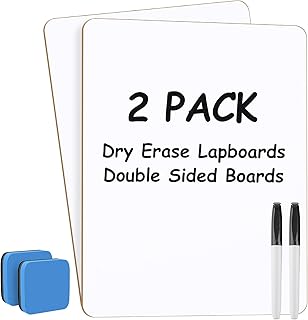 MaxGear Double Sided Dry Erase Board, 9'' x 12'' Small White Board, 2 Pack | Reusable Double Sided Surface, Easy to Write and Erase, Portable Small Learning Board, Includes 2 Markers and 2 Erasers