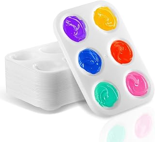 12 Pcs White Plastic Paint Tray Palette, 6-Well Rectangular Watercolor Palette for Students, Artists, Painting Party, DIY Crafts & Art Class (White-12 pcs)