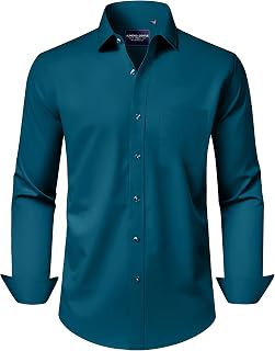 Alimens & Gentle Men's Dress Shirts Long Sleeve Wrinkle-Free Stretch Shirts Solid Formal Button Down Shirt with Pocket