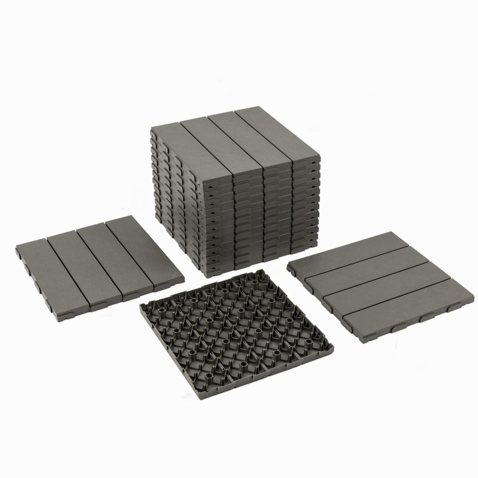 Panana 10PCS Composite Decking Tiles with Interlocking Base, 30 x 30cm | Plastic