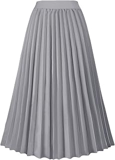 GOLDSTITCH Women's High Waist Pleated Skirt A line Swing Midi Skirt