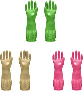 Rubber Gloves for Cleaning with Long Cuffs Waterproof Dishwashing Household Gloves with Grip for Kitchen Bathroom