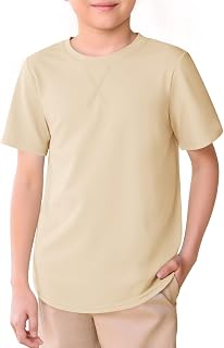 Haloumoning Kids Short Sleeve Shirts Summer Round Neck Curved Hem Tunic Top T-Shirt Basic 5-14 Years